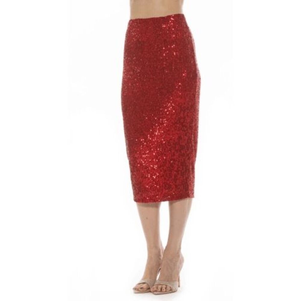 Alexia Admor Ana Pink Sequin Pencil Skirt Gold Zipper Size 8